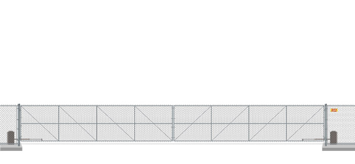 Automated chain link swing gate in closed position