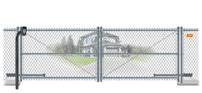 Chain Link swinging estate gate in closed position